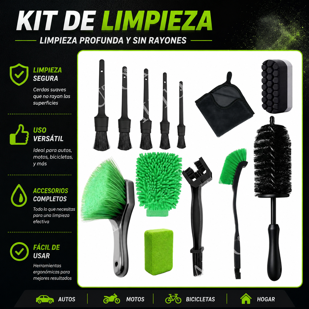 Kit Profesional de Limpieza para Moto | Cepillos Premium, Microfibra y Accesorios | AURA Moto Care Kit
