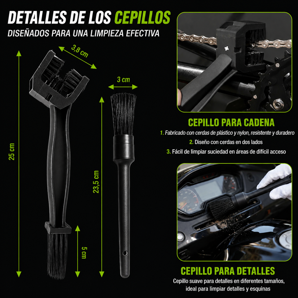 Kit Profesional de Limpieza para Moto | Cepillos Premium, Microfibra y Accesorios | AURA Moto Care Kit