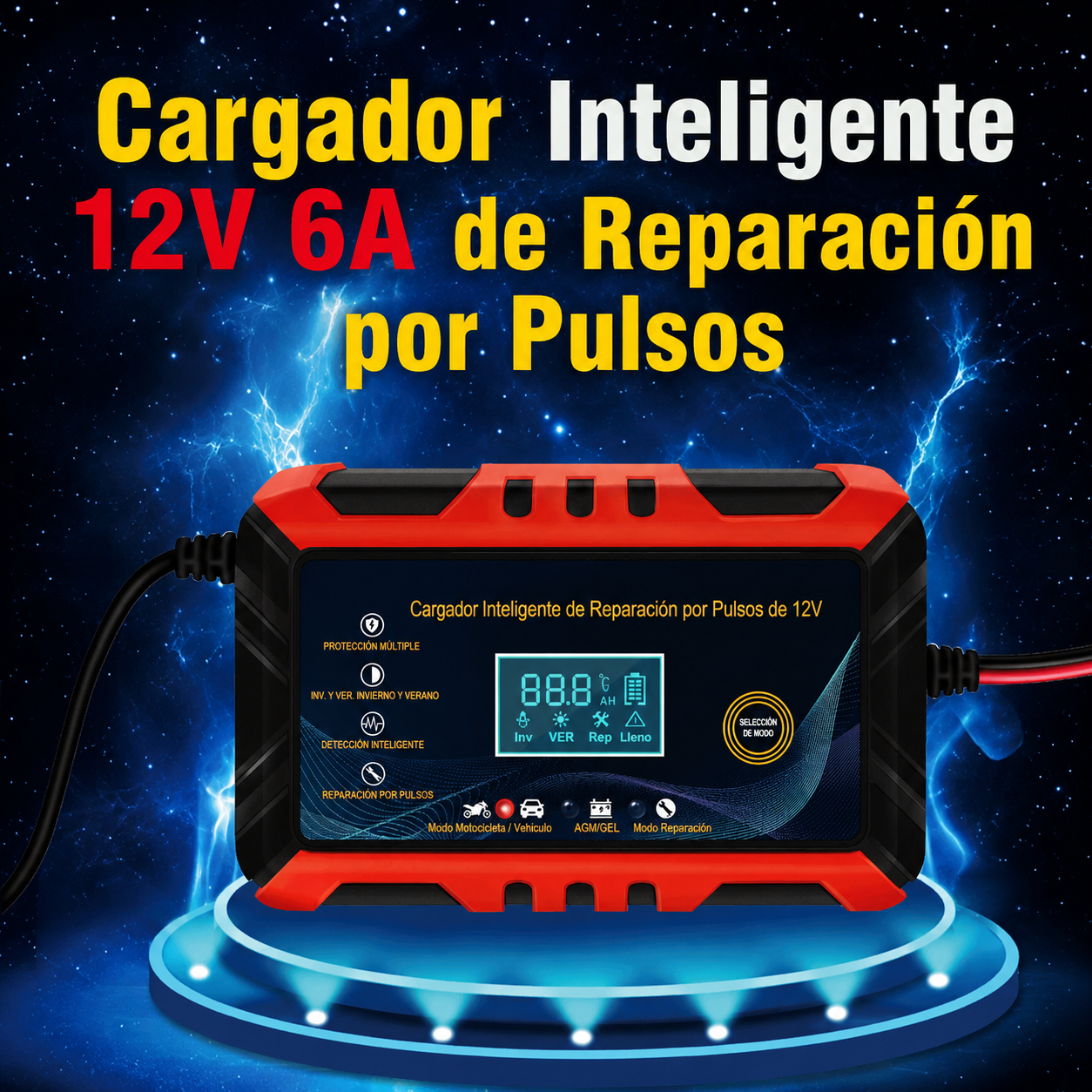 AURA SmartCharge Pro™ | Cargador Inteligente de Batería 12V